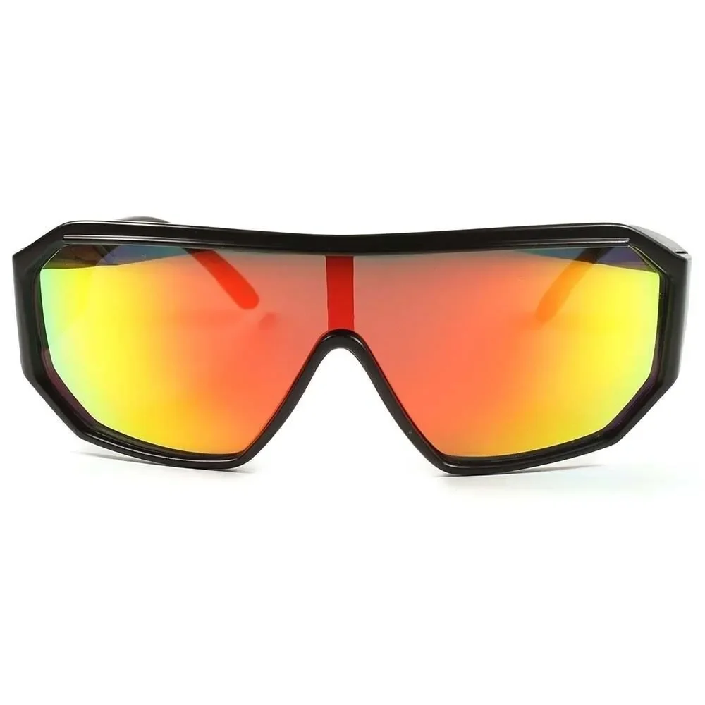 Retro Futuristic Sci-Fi Party Costume Red Mirrored Lens Black Wrap Sun Glasses